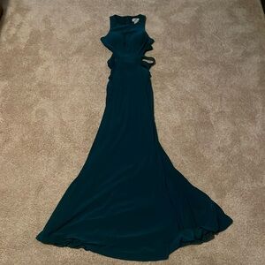 Faviana prom dress, worn one time, never altered, beautiful dark aqua color;